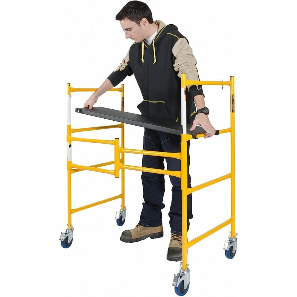 MetalTech 4 Foot High Portable Adjustable Mini Mobile Scaffolding Ladder with Locking Wheels - Image 6