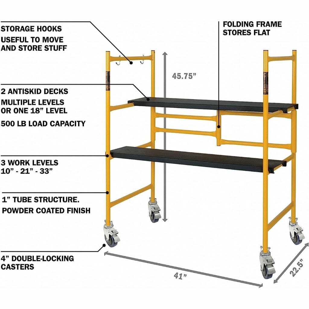 MetalTech 4 Foot High Portable Adjustable Mini Mobile Scaffolding Ladder with Locking Wheels - Image 2